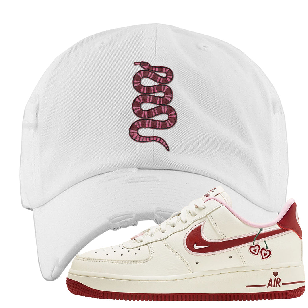Valentine's Day 2023 Low AF 1s Distressed Dad Hat | Coiled Snake, White