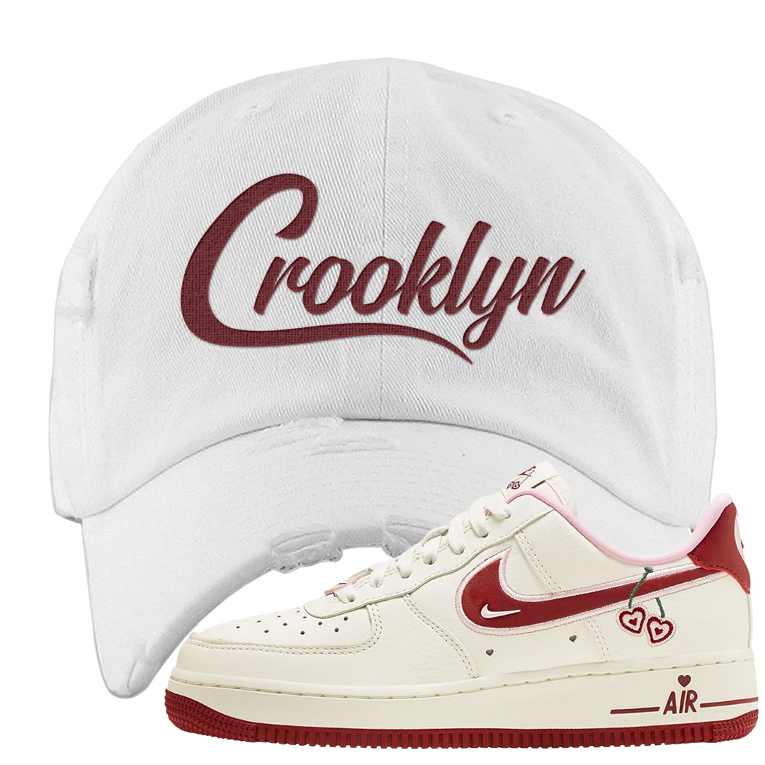 Valentine's Day 2023 Low AF 1s Distressed Dad Hat | Crooklyn, White