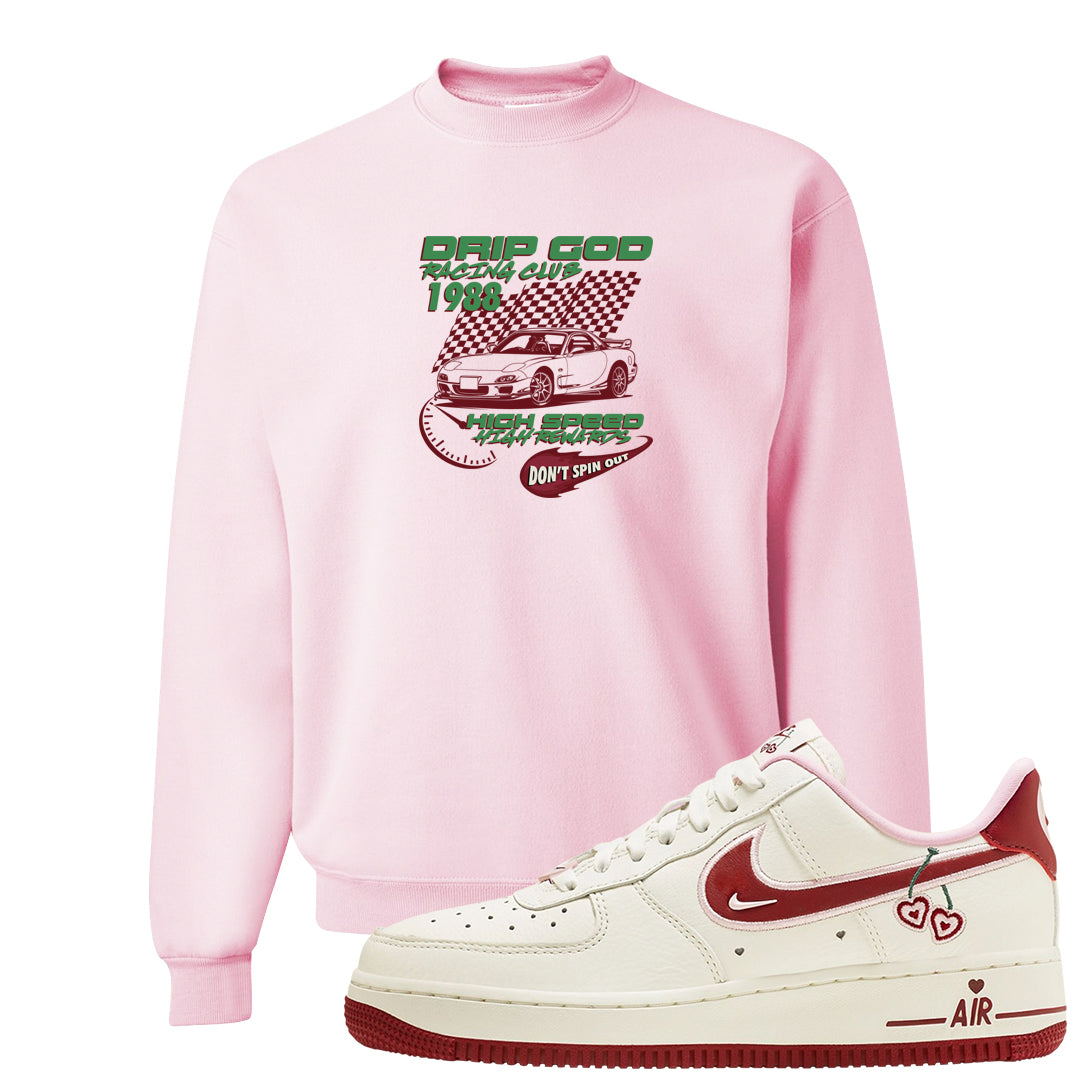 Valentine's Day 2023 Low AF 1s Crewneck Sweatshirt | Drip God Racing Club, Light Pink