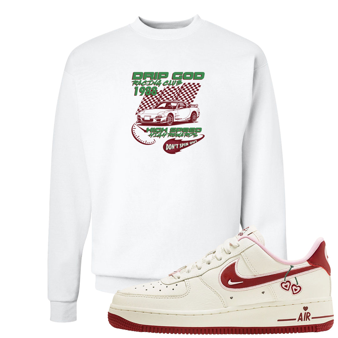 Valentine's Day 2023 Low AF 1s Crewneck Sweatshirt | Drip God Racing Club, White