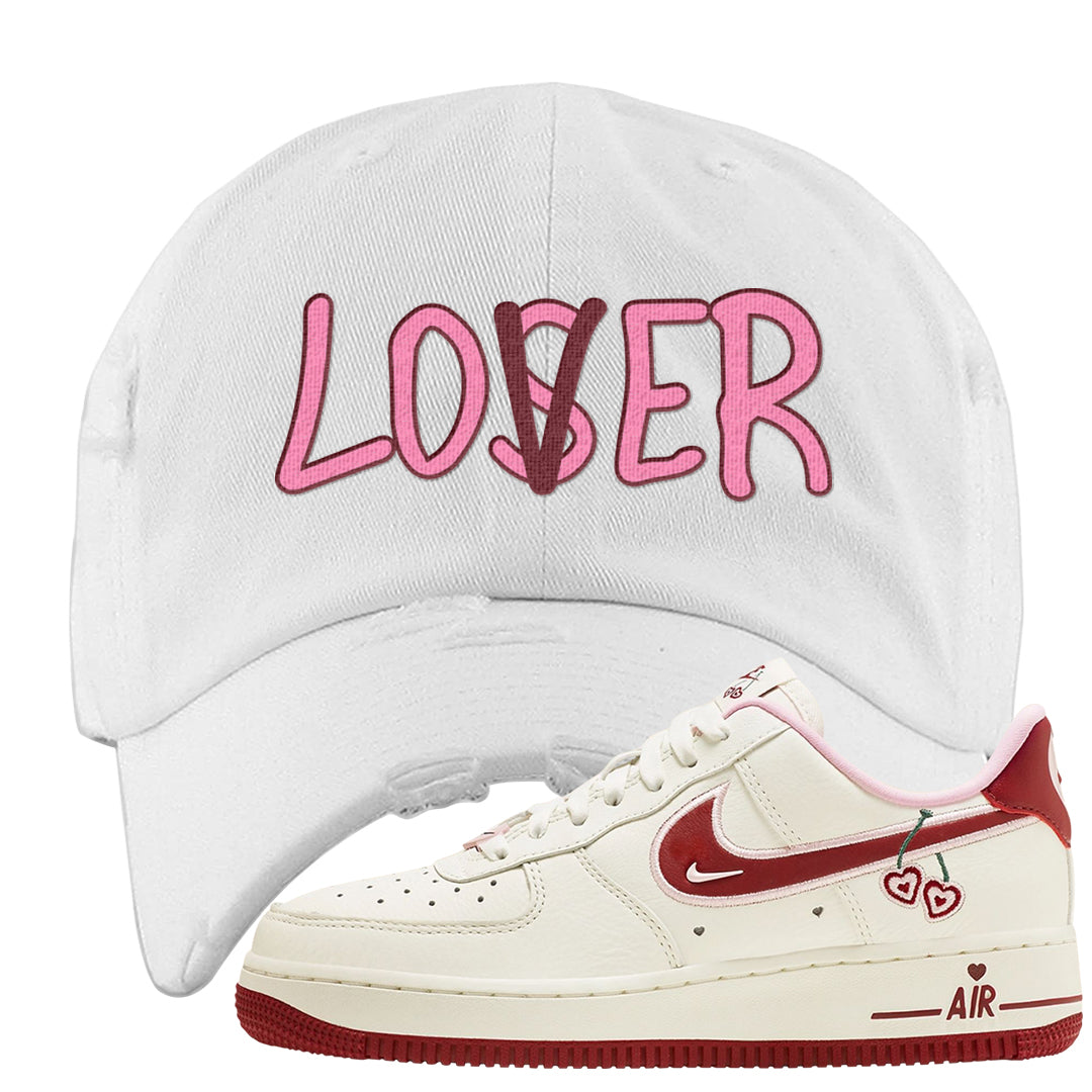 Valentine's Day 2023 Low AF 1s Distressed Dad Hat | Lover, White