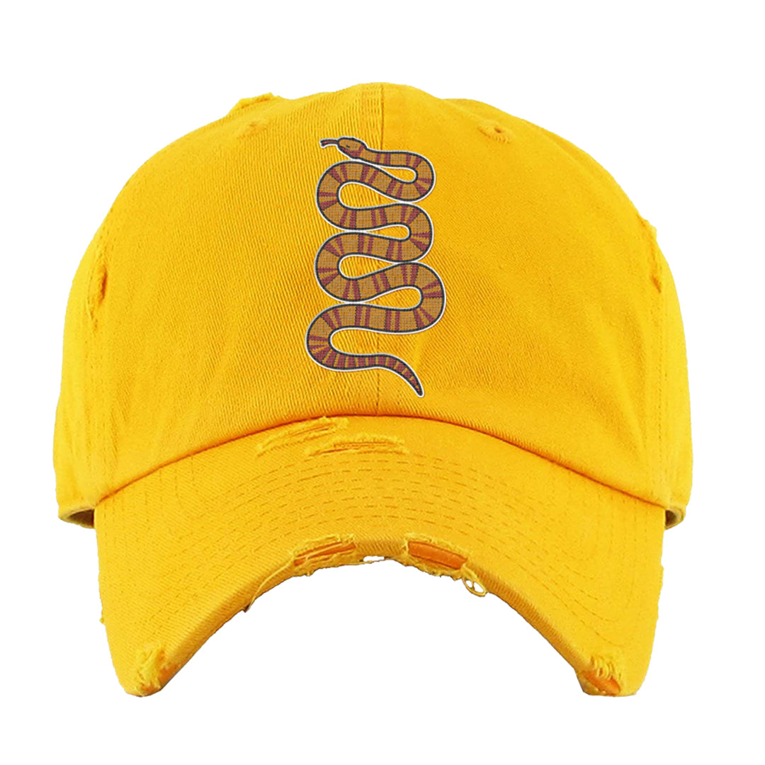 Yellow Ochre Low AF 1s Distressed Dad Hat | Coiled Snake, Gold