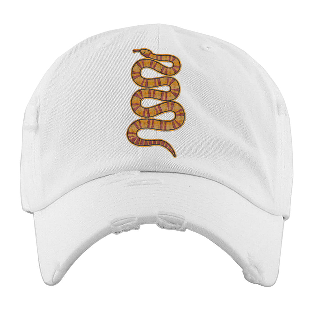 Yellow Ochre Low AF 1s Distressed Dad Hat | Coiled Snake, White