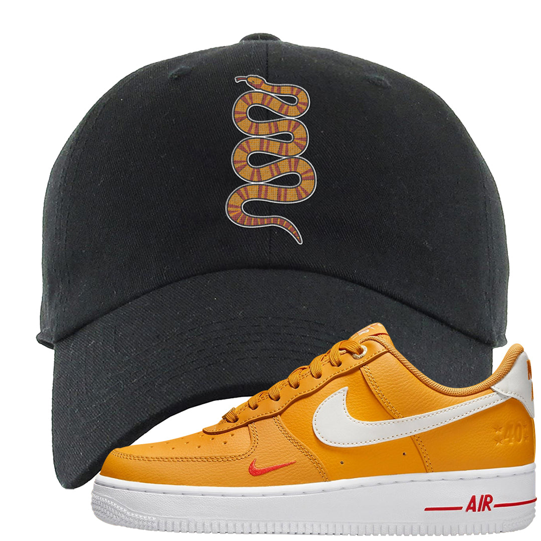 Yellow Ochre Low AF 1s Dad Hat | Coiled Snake, Black