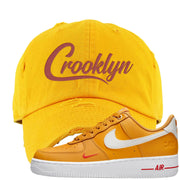 Yellow Ochre Low AF 1s Distressed Dad Hat | Crooklyn, Gold