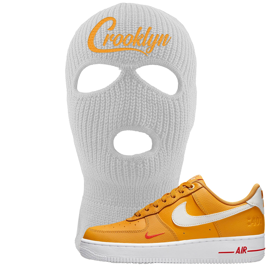 Yellow Ochre Low AF 1s Ski Mask | Crooklyn, White