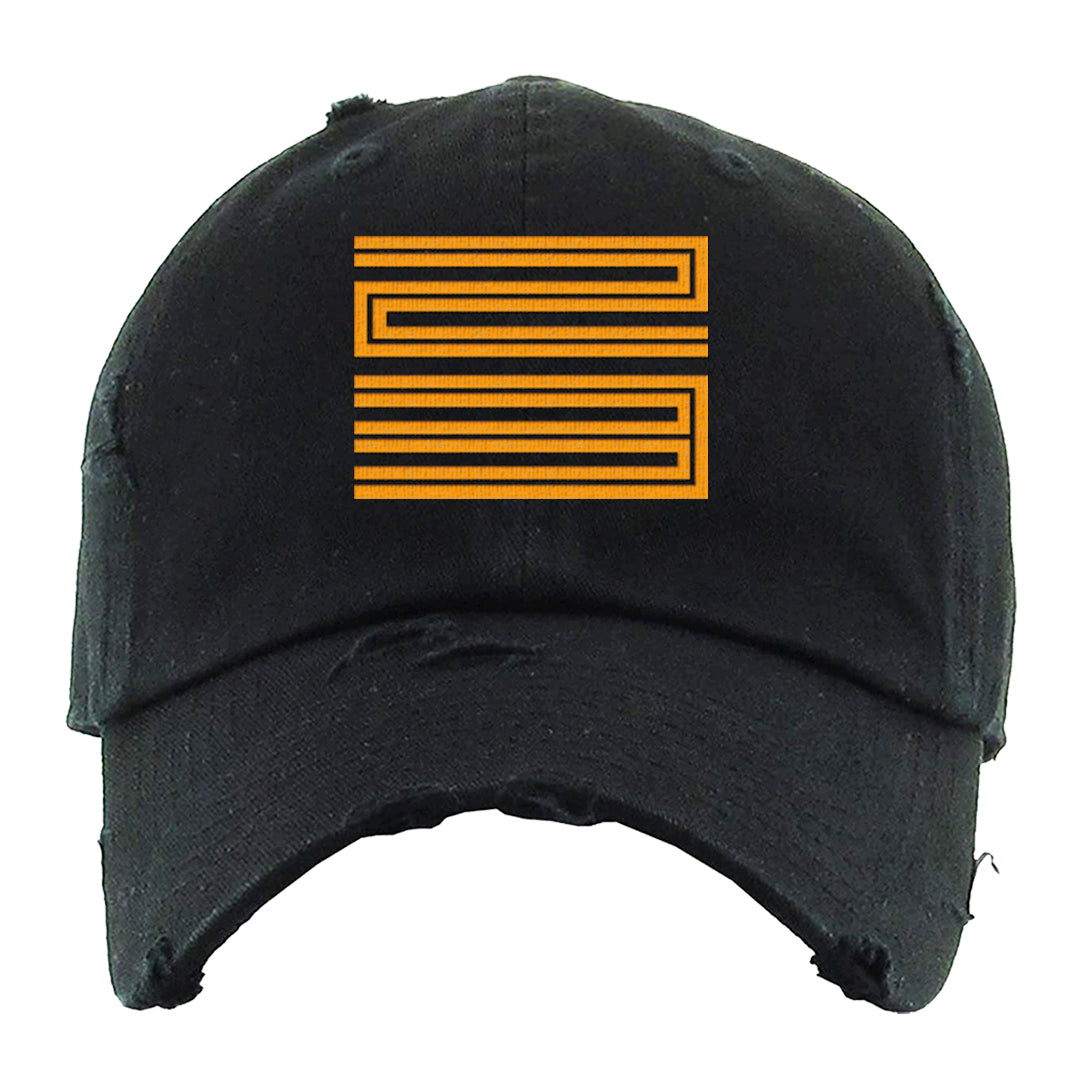 Yellow Ochre Low AF 1s Distressed Dad Hat | Double Line 23, Black