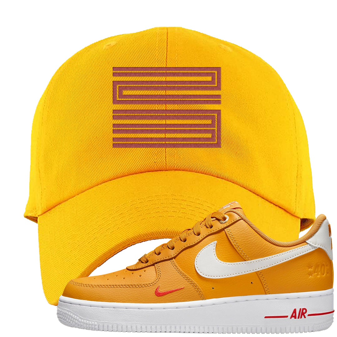 Yellow Ochre Low AF 1s Dad Hat | Double Line 23, Gold