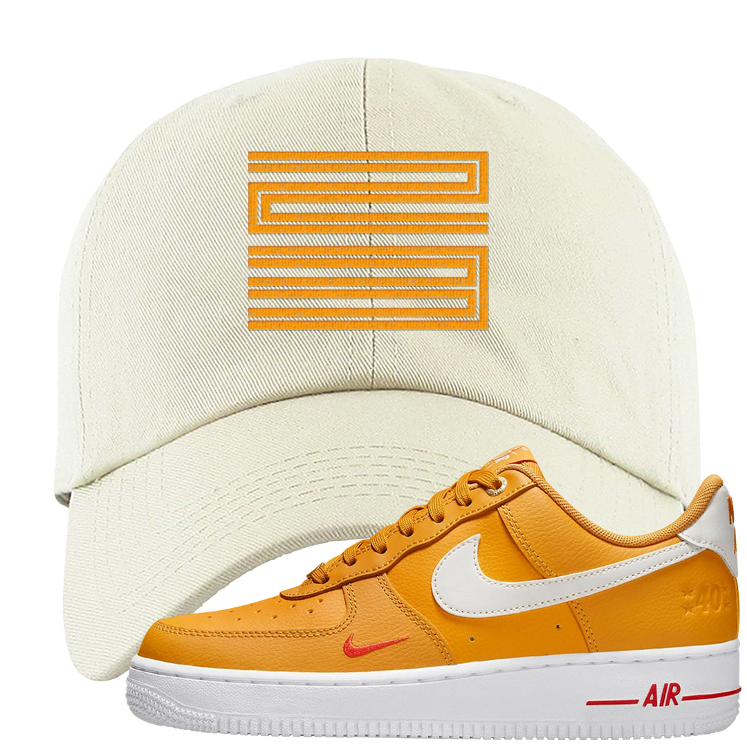 Yellow Ochre Low AF 1s Dad Hat | Double Line 23, White