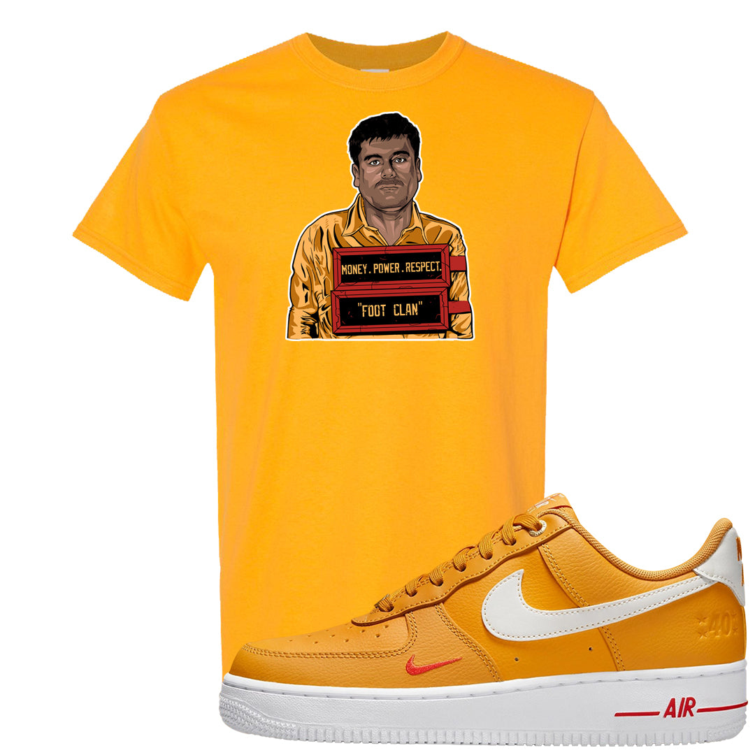 Yellow Ochre Low AF 1s T Shirt | El Chapo Illustration, Gold