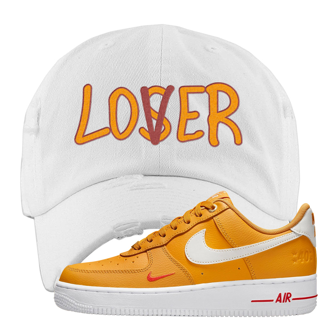 Yellow Ochre Low AF 1s Distressed Dad Hat | Lover, White