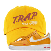 Yellow Ochre Low AF 1s Distressed Dad Hat | Trap To Rise Above Poverty, Gold