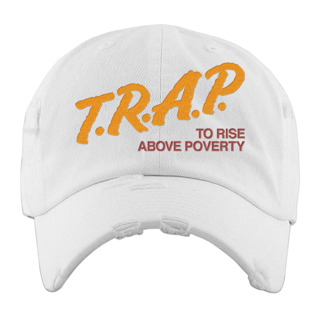 Yellow Ochre Low AF 1s Distressed Dad Hat | Trap To Rise Above Poverty, White