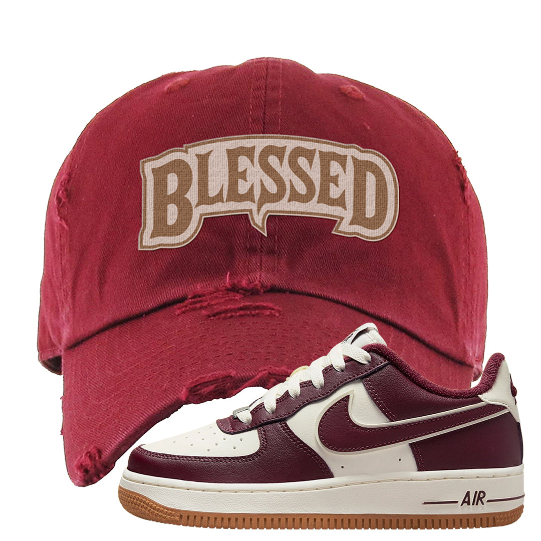 Team Red Gum AF 1s Distressed Dad Hat | Blessed Arch, Maroon