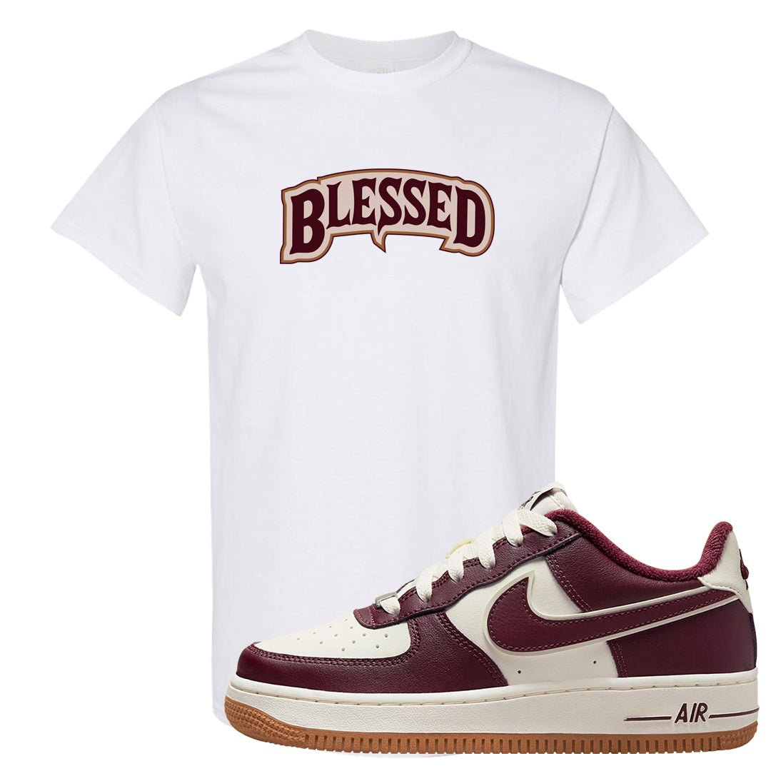 Team Red Gum AF 1s T Shirt | Blessed Arch, White