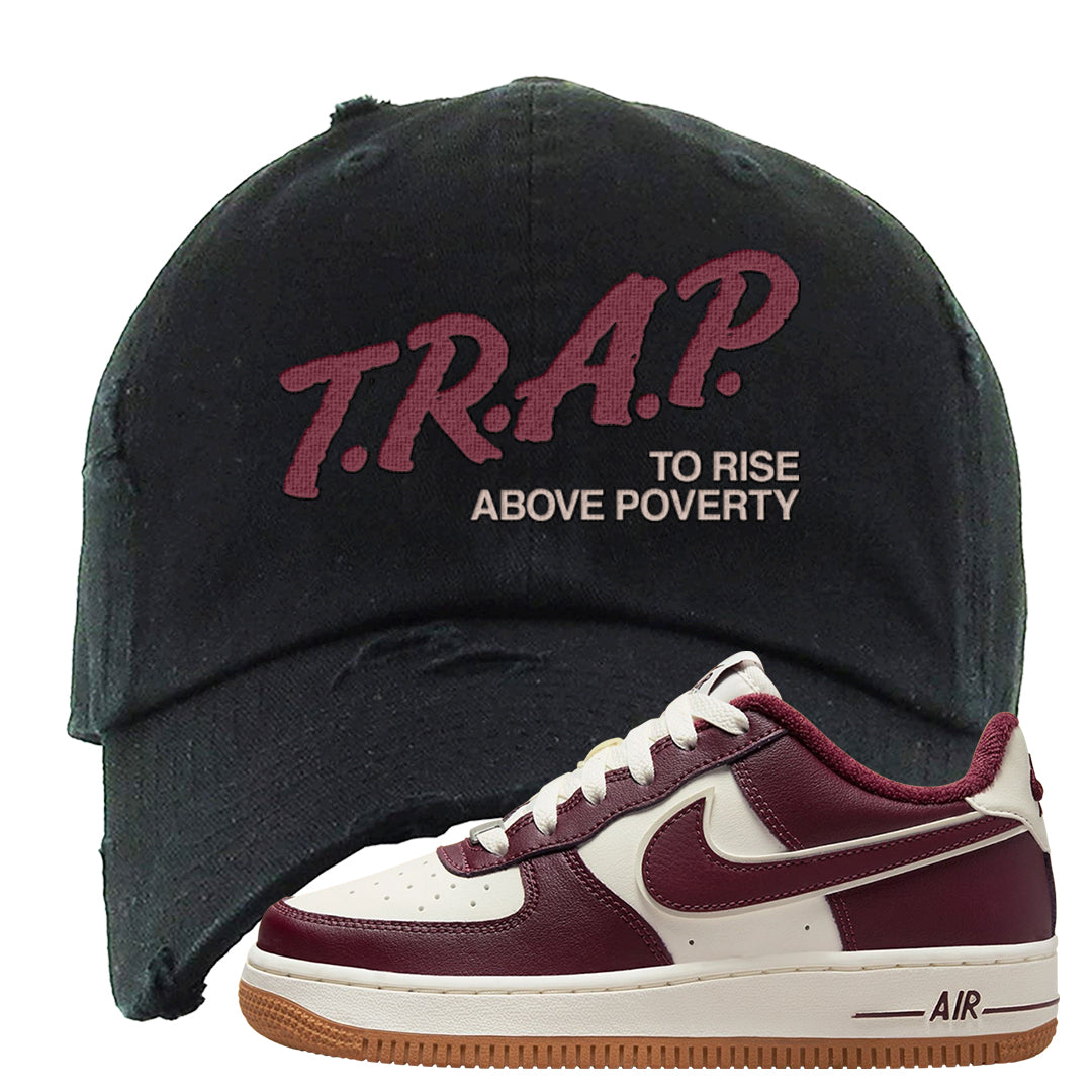 Team Red Gum AF 1s Distressed Dad Hat | Trap To Rise Above Poverty, Black
