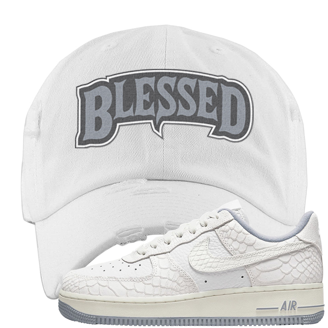 White Python AF 1s Distressed Dad Hat | Blessed Arch, White