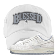 White Python AF 1s Distressed Dad Hat | Blessed Arch, White