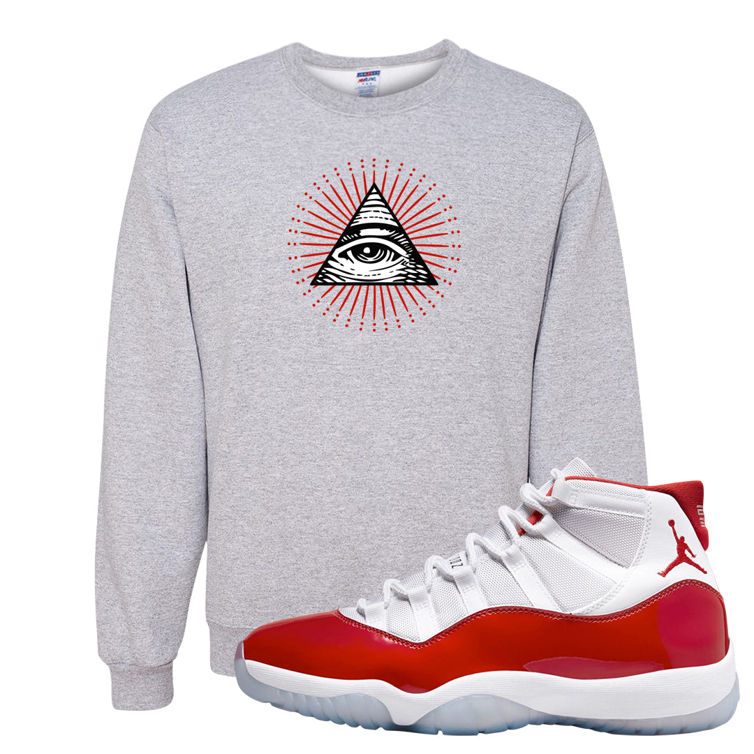 Cherry 11s Crewneck Sweatshirt | All Seeing Eye, Ash