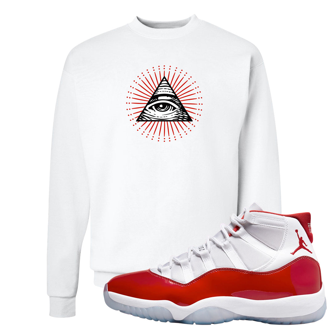 Cherry 11s Crewneck Sweatshirt | All Seeing Eye, White