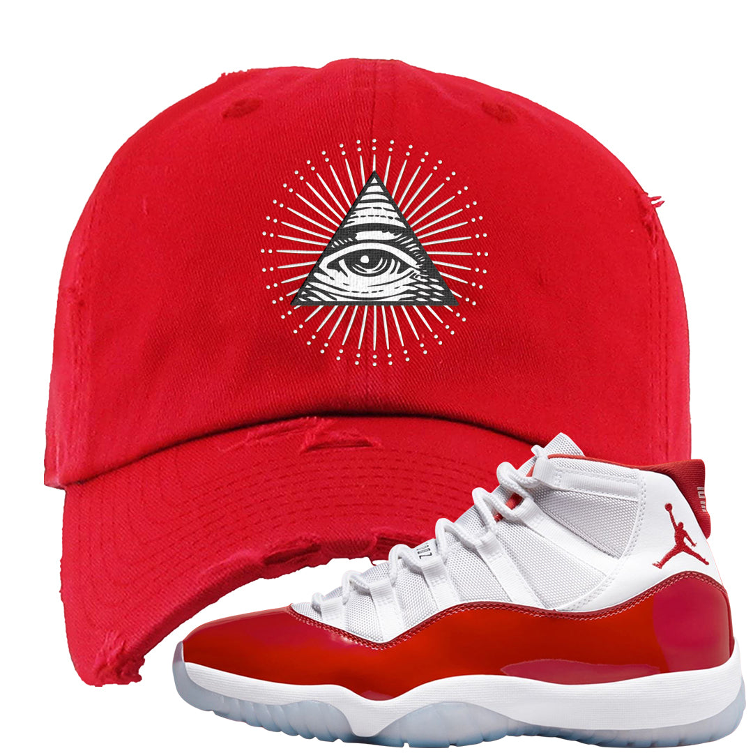 Cherry 11s Distressed Dad Hat | All Seeing Eye, Red
