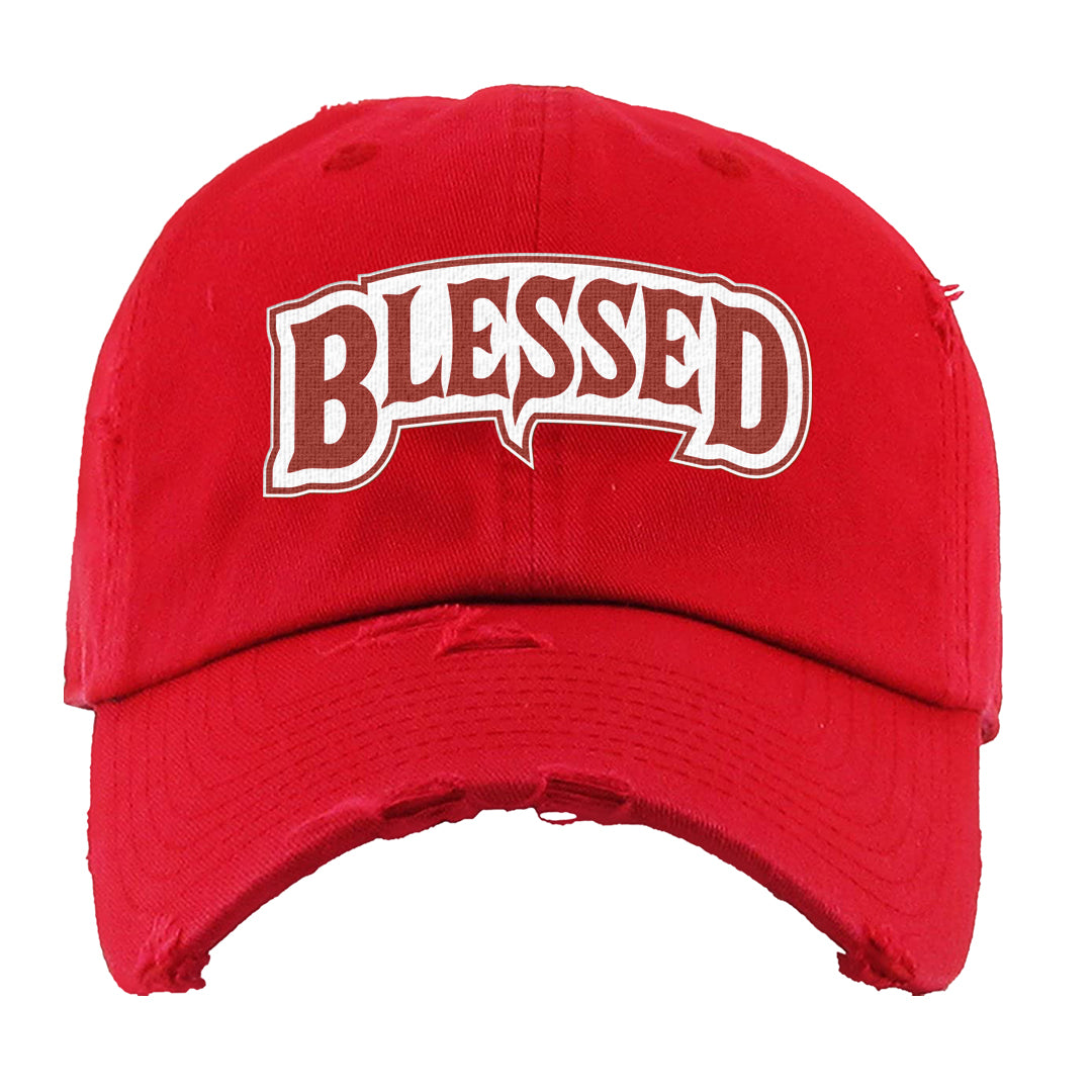 Cherry 11s Distressed Dad Hat | Blessed Arch, Red