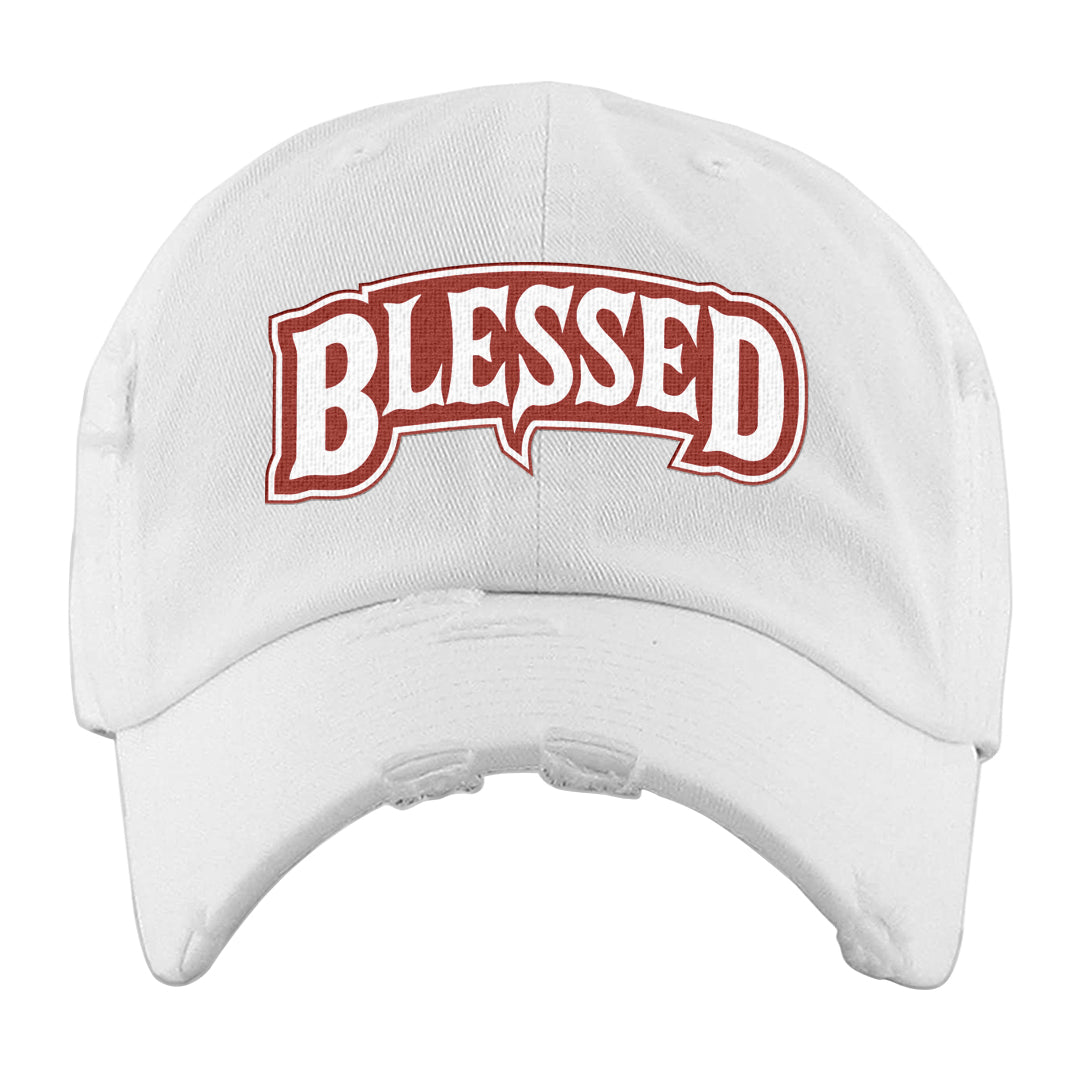 Cherry 11s Distressed Dad Hat | Blessed Arch, White