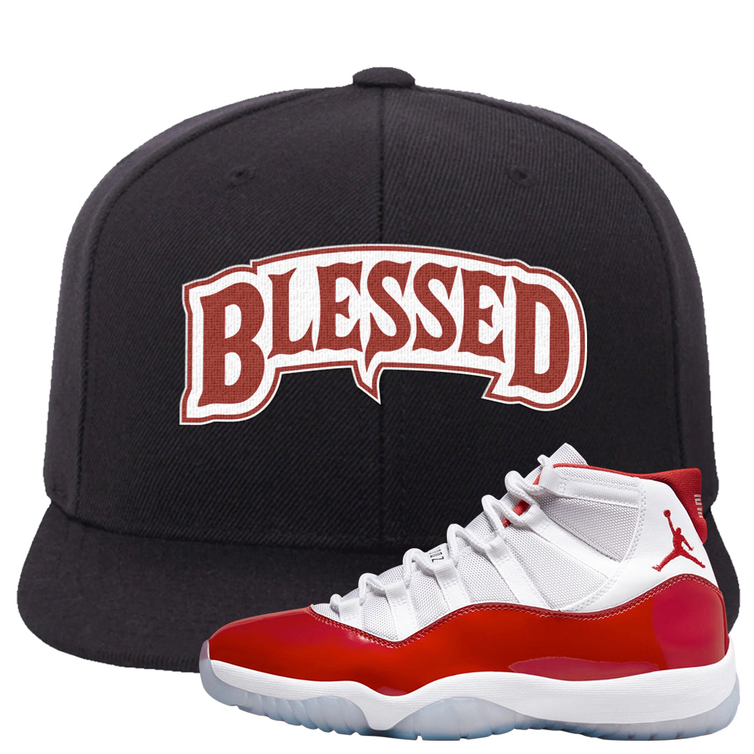 Cherry 11s Snapback Hat | Blessed Arch, Black