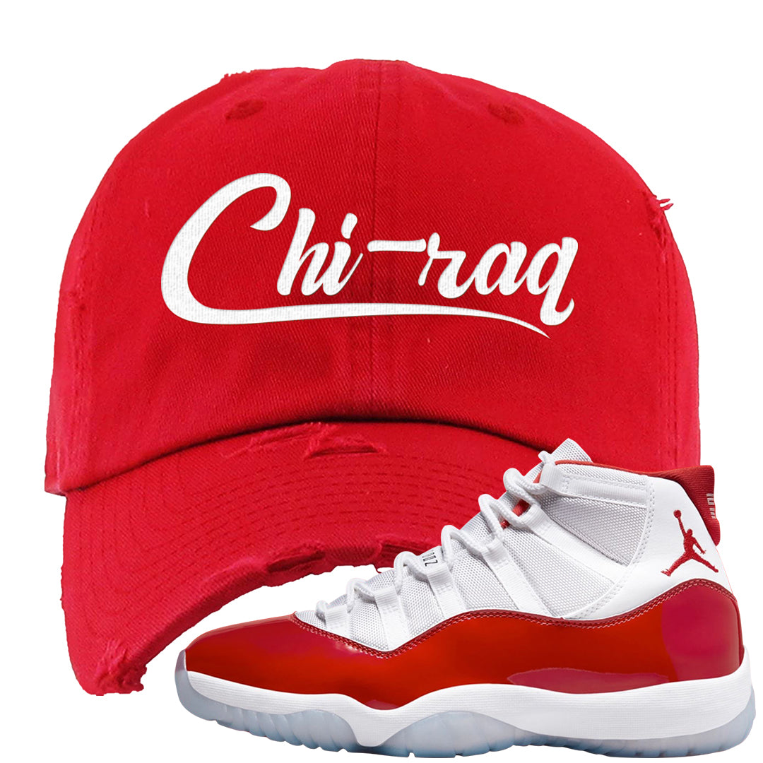 Cherry 11s Distressed Dad Hat | Chiraq, Red