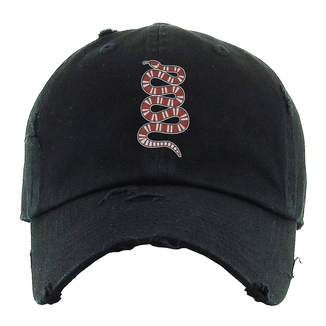 Cherry 11s Distressed Dad Hat | Coiled Snake, Black