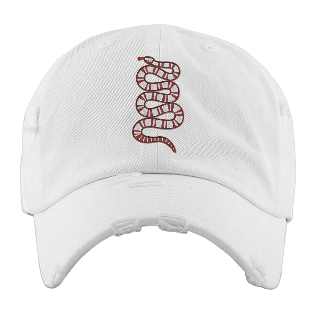 Cherry 11s Distressed Dad Hat | Coiled Snake, White