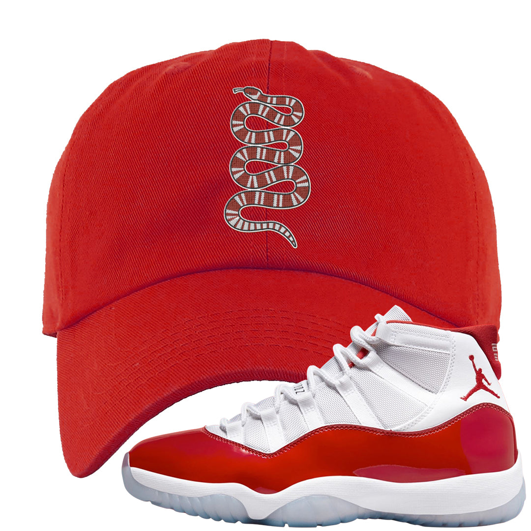 Cherry 11s Dad Hat | Coiled Snake, Red