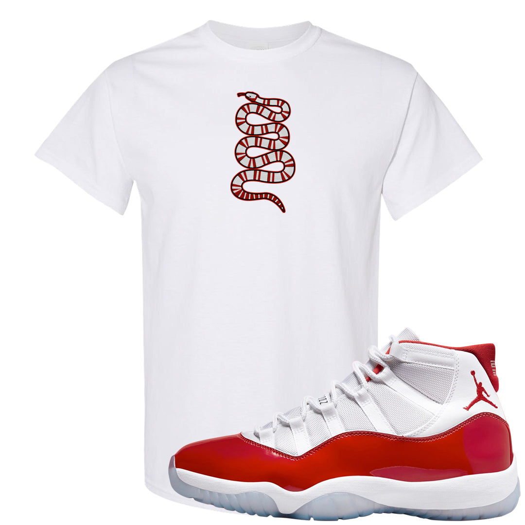 Cherry 11s T Shirt | Coiled Snake, White