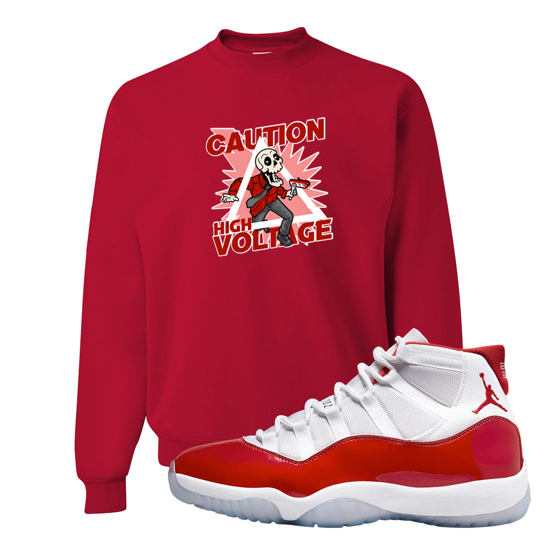 Cherry 11s Crewneck Sweatshirt | Caution High Voltage, Red