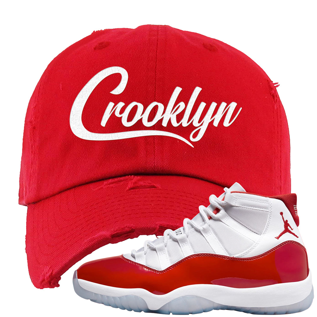 Cherry 11s Distressed Dad Hat | Crooklyn, Red