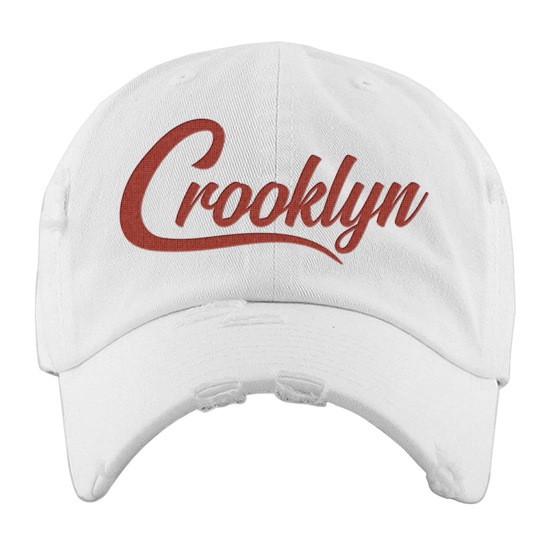 Cherry 11s Distressed Dad Hat | Crooklyn, White