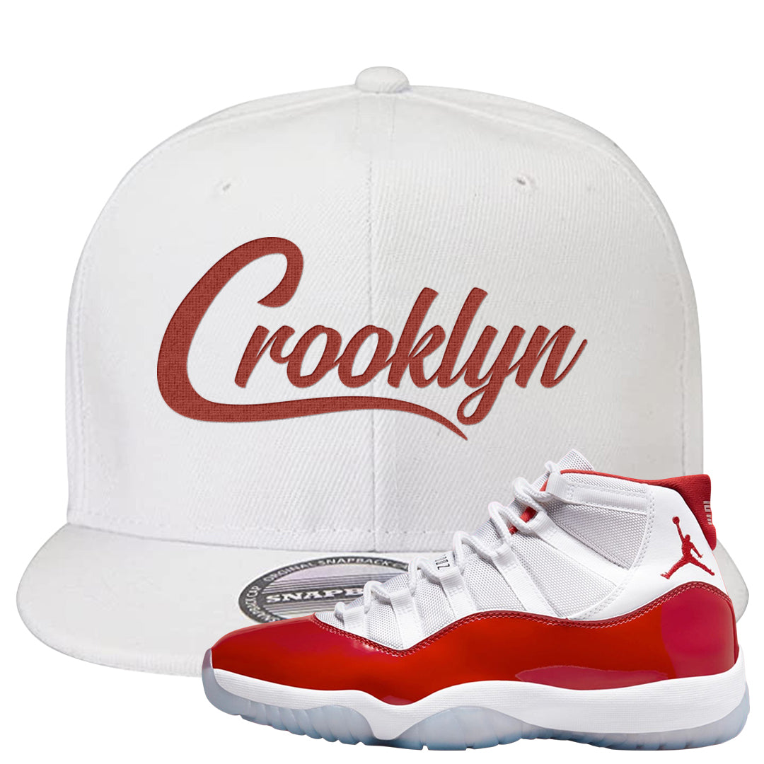Cherry 11s Snapback Hat | Crooklyn, White