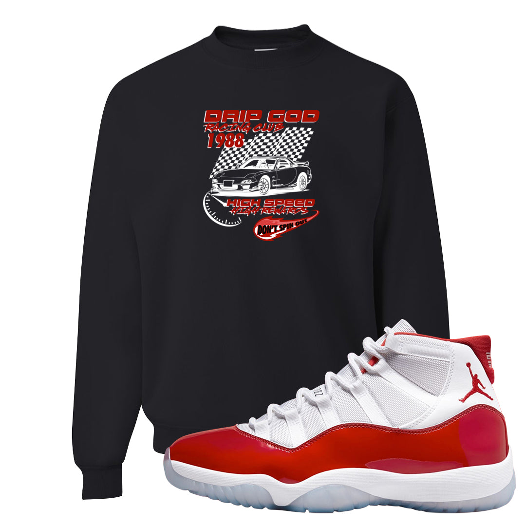 Cherry 11s Crewneck Sweatshirt | Drip God Racing Club, Black