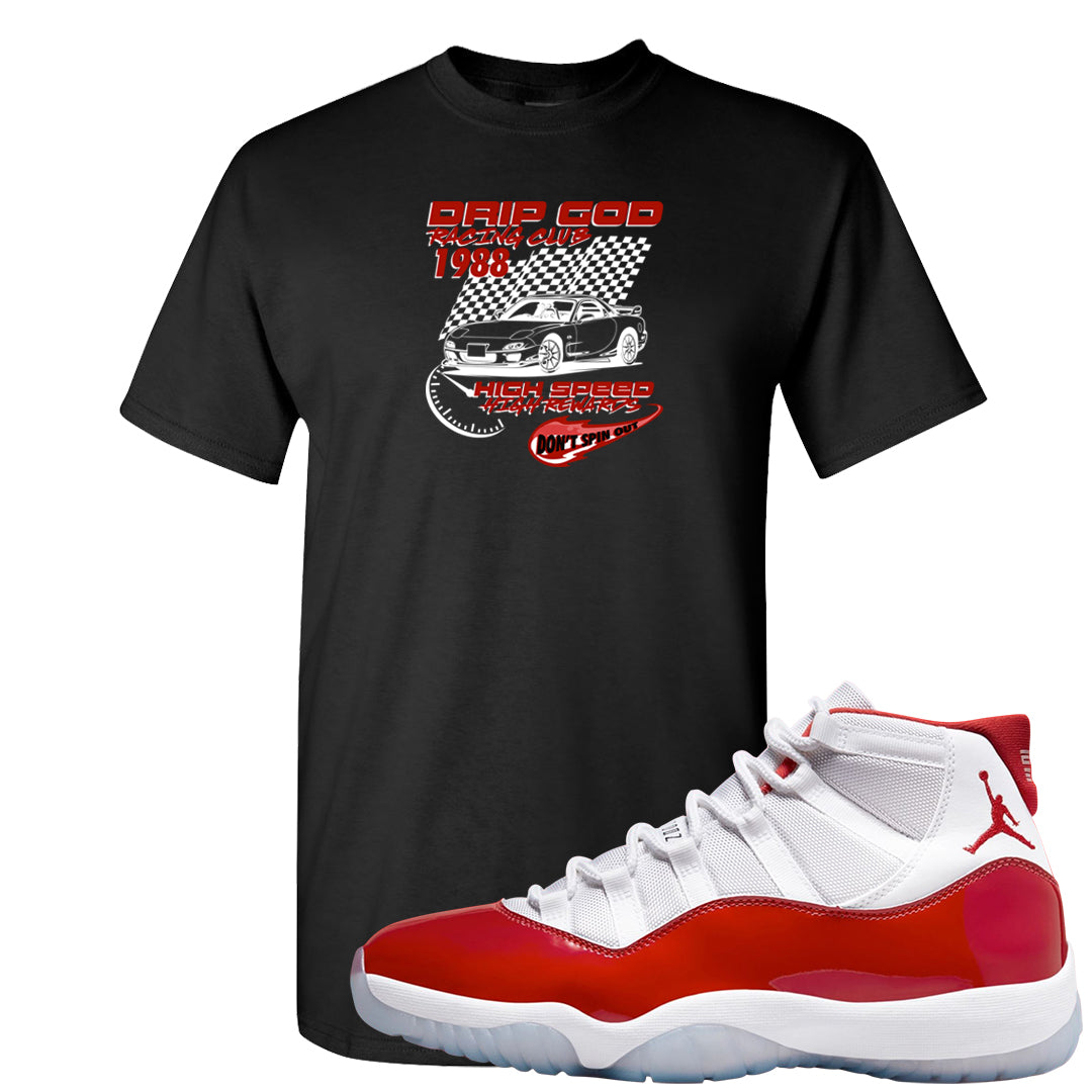 Cherry 11s T Shirt | Drip God Racing Club, Black
