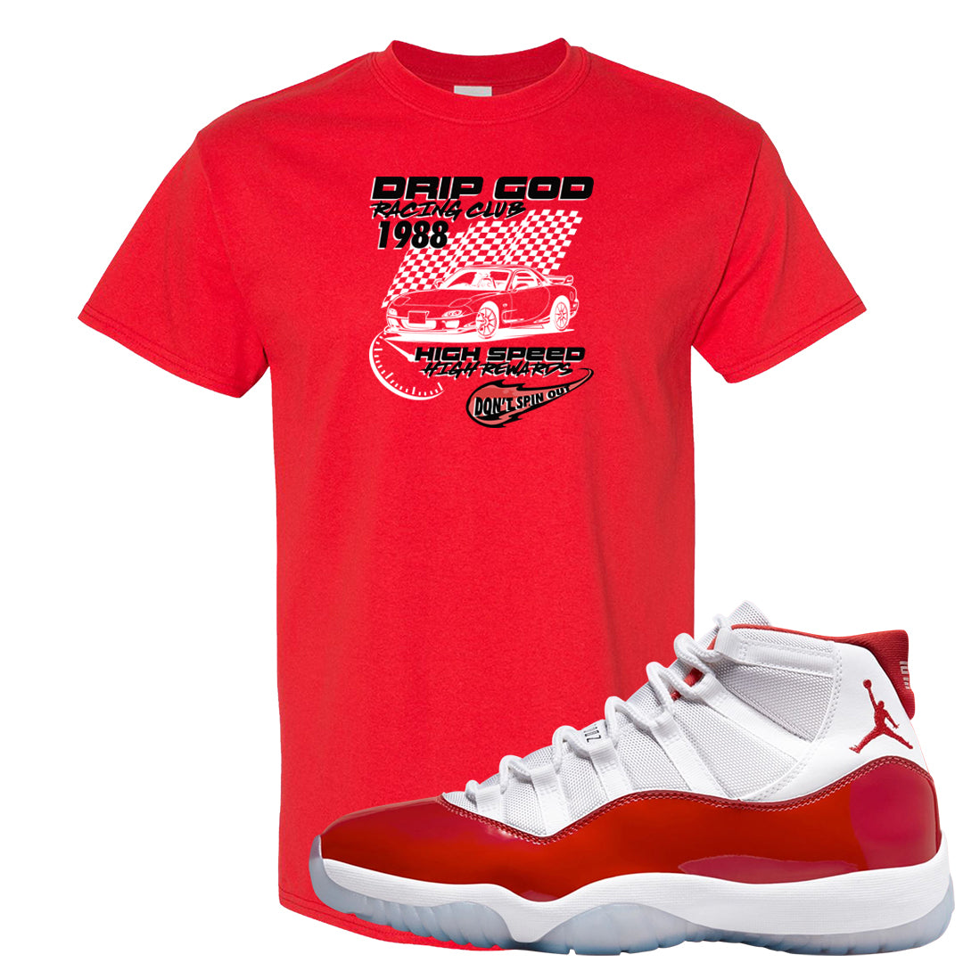 Cherry 11s T Shirt | Drip God Racing Club, Red