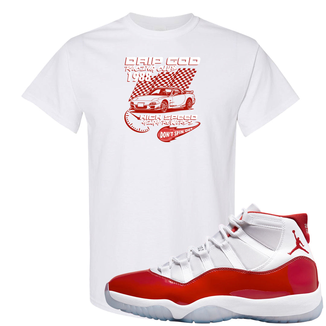Cherry 11s T Shirt | Drip God Racing Club, White