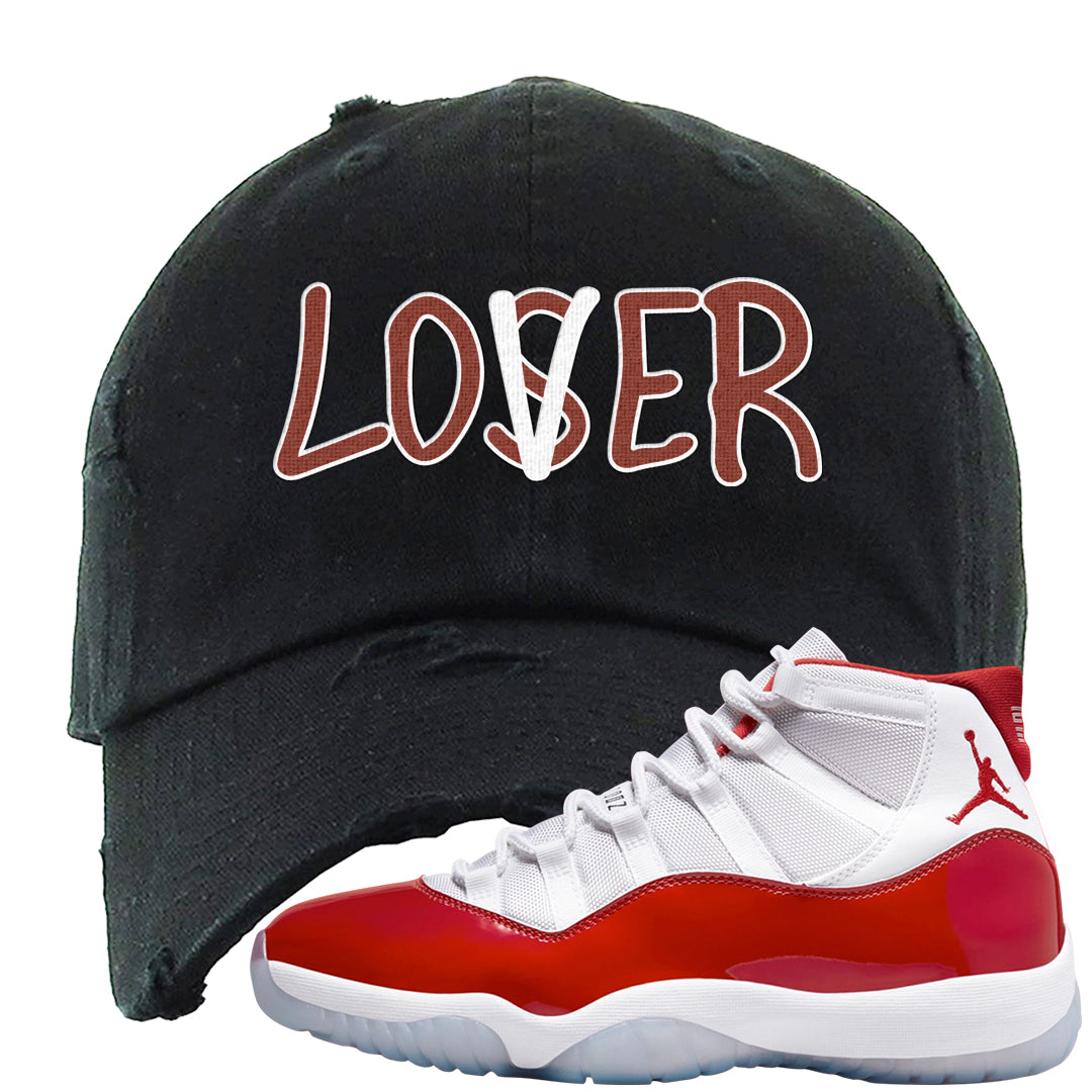 Cherry 11s Distressed Dad Hat | Lover, Black