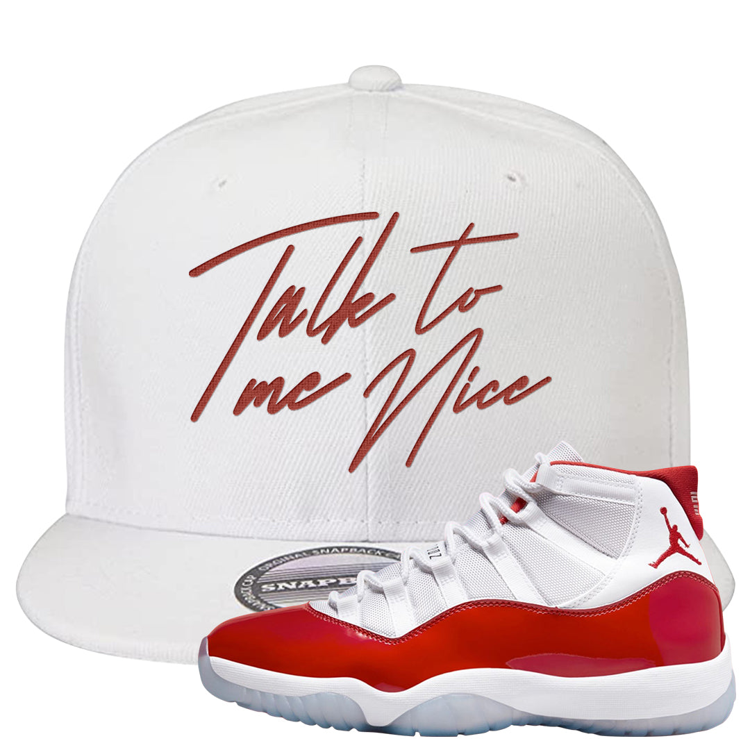 Cherry 11s Snapback Hat | Talk To Me Nice, White