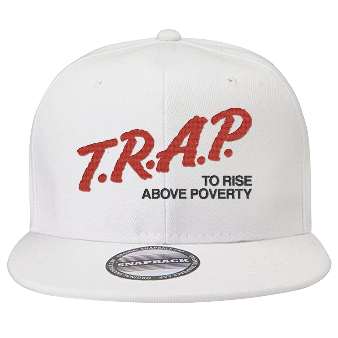 Cherry 11s Snapback Hat | Trap To Rise Above Poverty, White