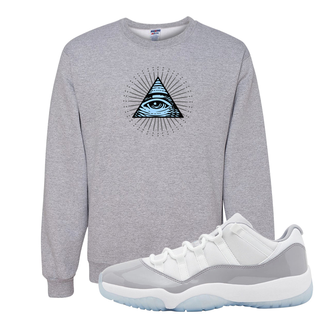 Cement Grey Low 11s Crewneck Sweatshirt | All Seeing Eye, Ash
