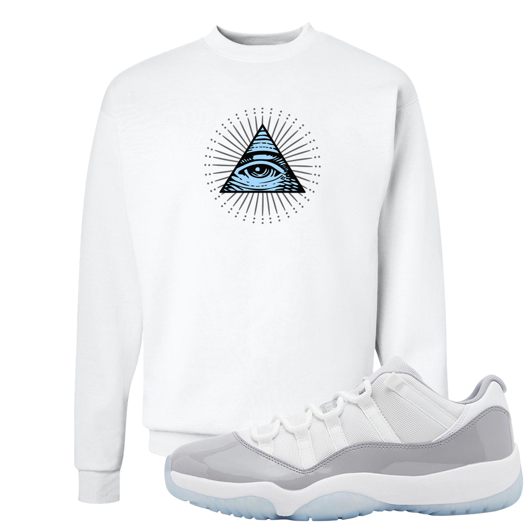 Cement Grey Low 11s Crewneck Sweatshirt | All Seeing Eye, White