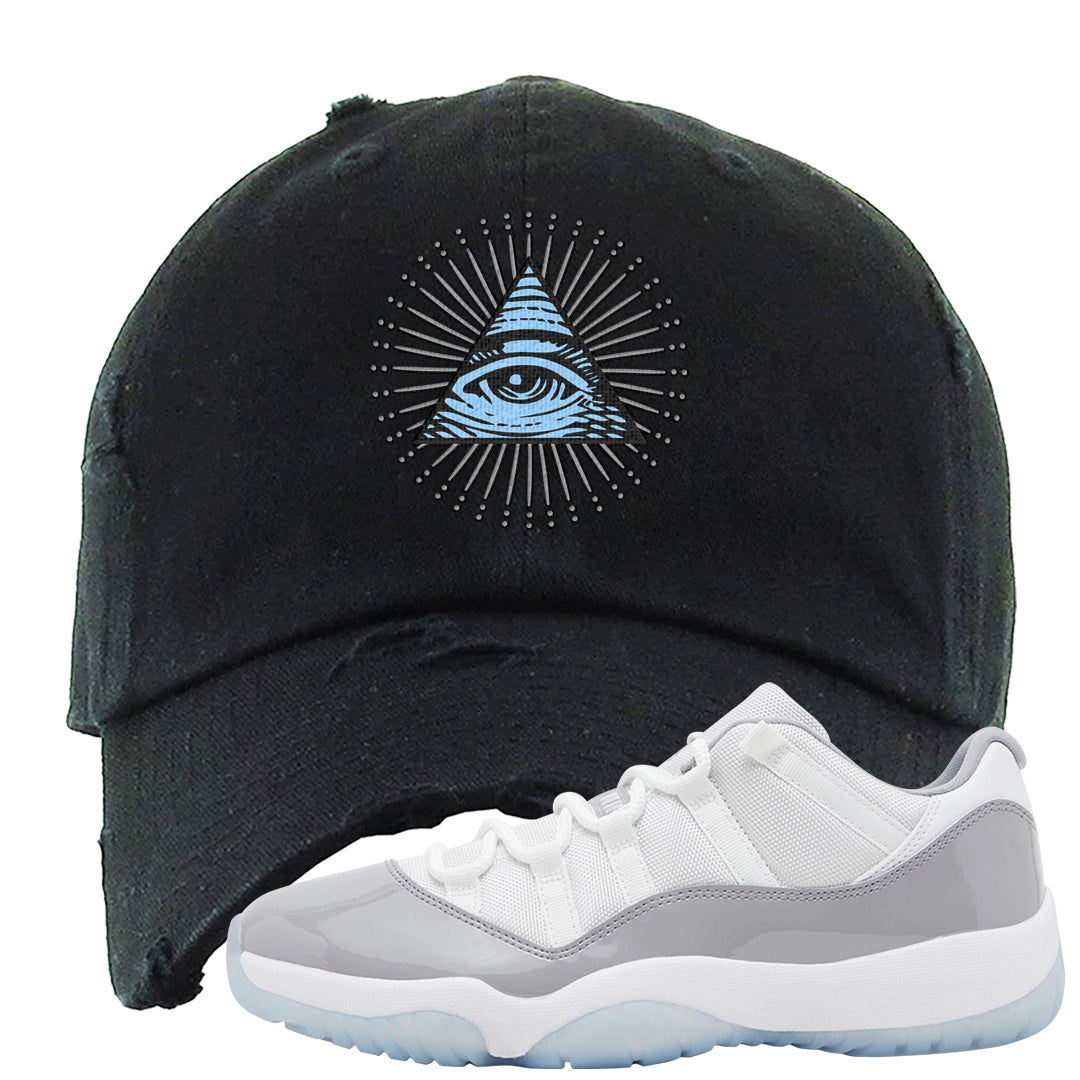 Cement Grey Low 11s Distressed Dad Hat | All Seeing Eye, Black