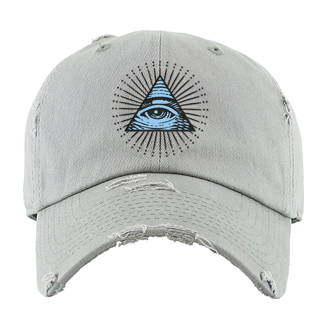 Cement Grey Low 11s Distressed Dad Hat | All Seeing Eye, Light Gray