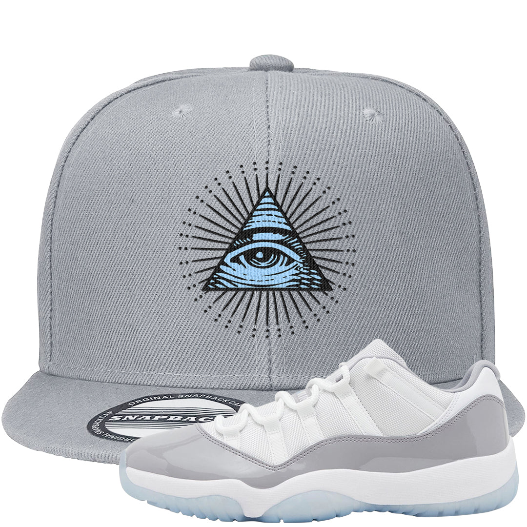 Cement Grey Low 11s Snapback Hat | All Seeing Eye, Light Gray
