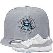 Cement Grey Low 11s Snapback Hat | All Seeing Eye, Light Gray